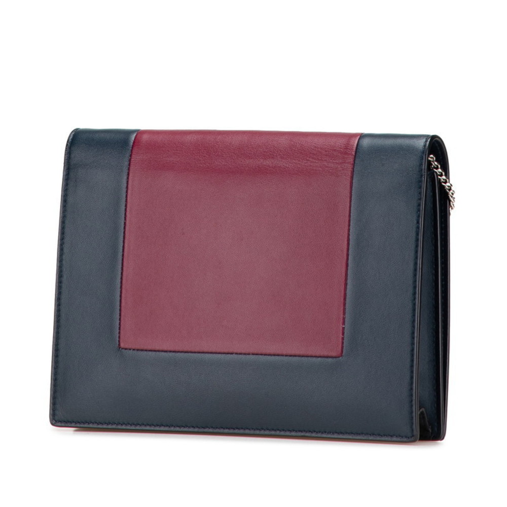Celine Wallet Chain Frame Navy Purple Blue Evening Bag Shoulder Leather